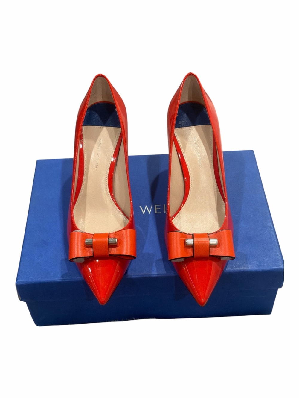 NWT Stuart Weitzman Belle Pointe Patent Leather Bow Pumps 7.5
